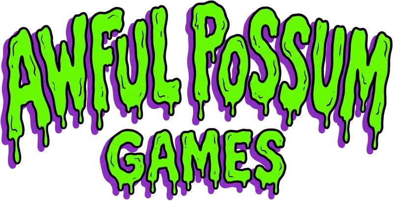 The wordmark: dripping slime-green Awful Possum Games lettering.