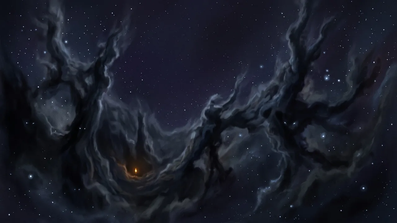 The Quiet Dark: a lone ember of light in a vast dark nebula.